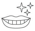 Un dessin au trait d'une bouche souriante avec des étoiles qui en sortent.