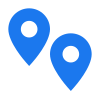 Two blue map pins with a white circle in the middle on a white background.