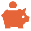 An orange piggy bank with a coin in it.