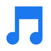 A blue music note on a white background.