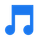 Une note de musique bleue sur fond blanc.