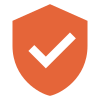 An orange shield with a white check mark on it.