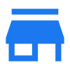 A blue icon of a store with a blue awning.