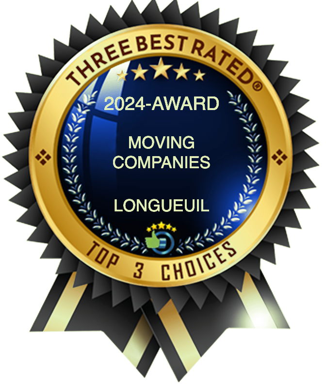 A seal that says three best rated 2024 award moving companies longueuil top 3 choices