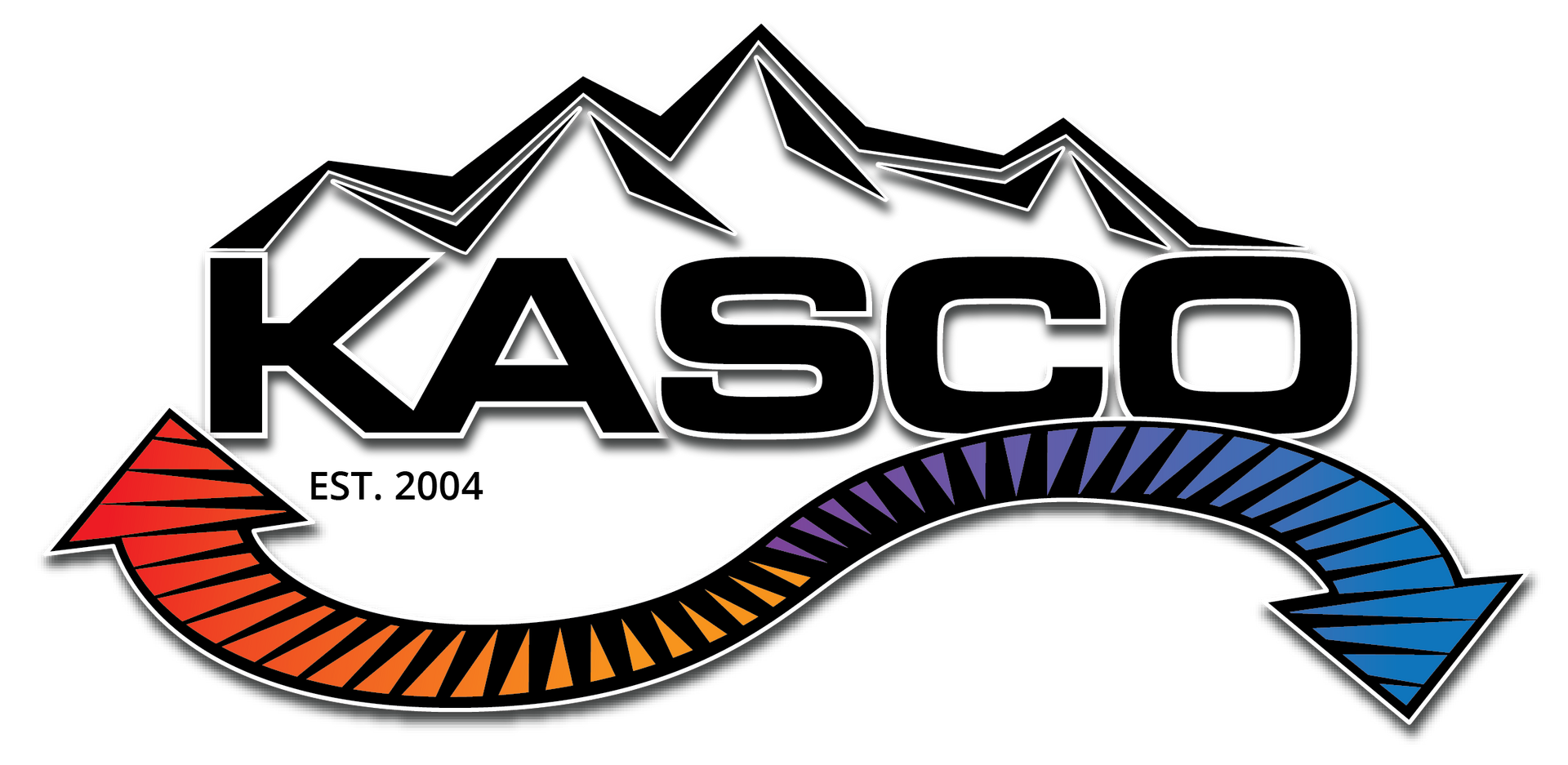 KASCO logo with mountains and an arrow that transitions from red to blue, and the text "EST. 2004."