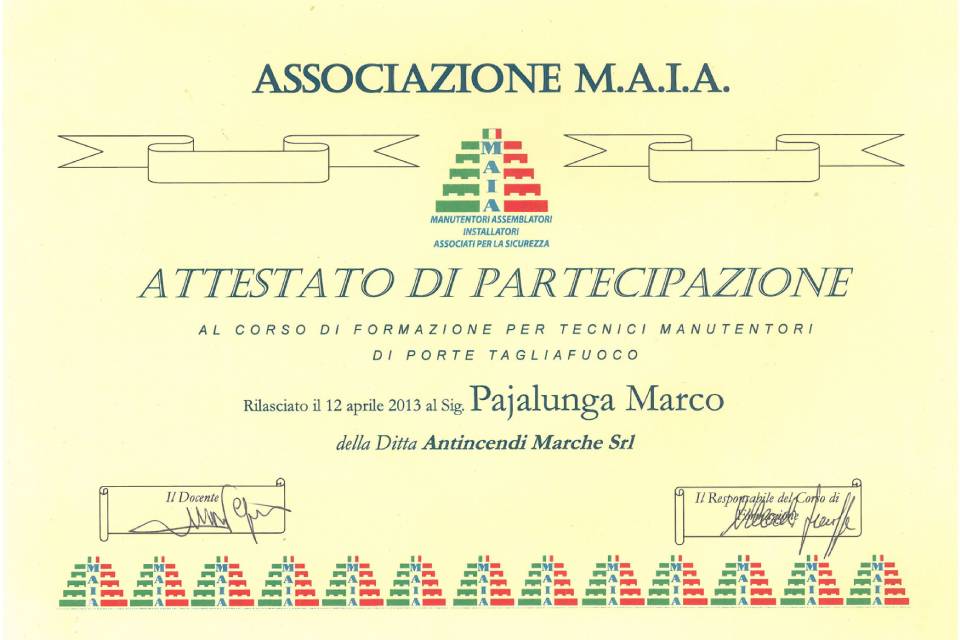Attestato di partecipazione