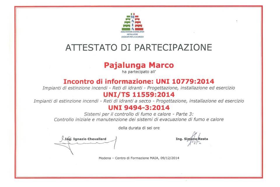 Attestato di partecipazione