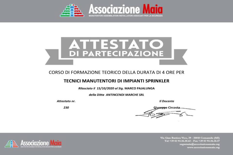 Attestato di partecipazione