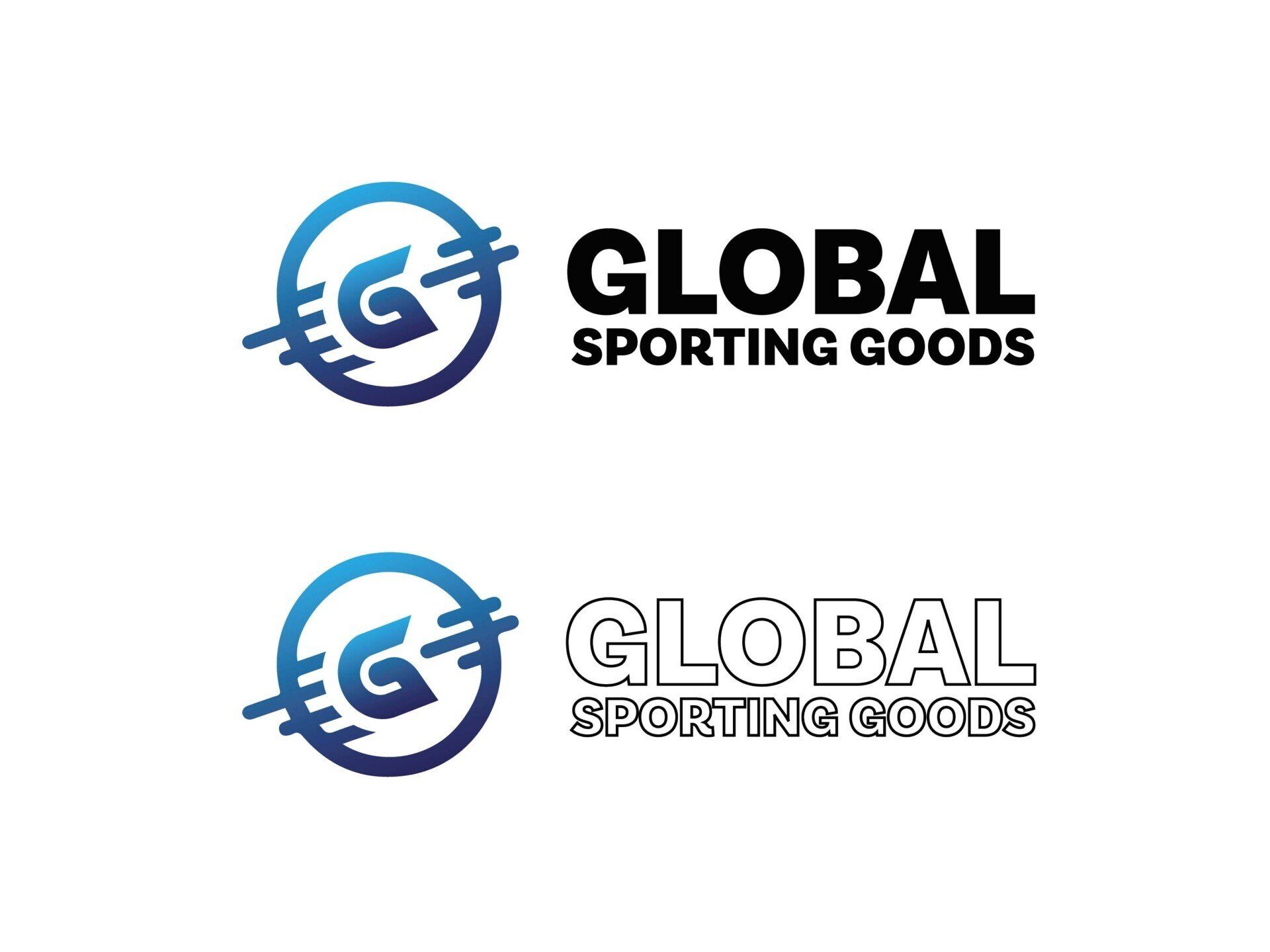 Logo voor Global Sporting Goods met een blauwe cirkelvormige afbeelding en tekst.