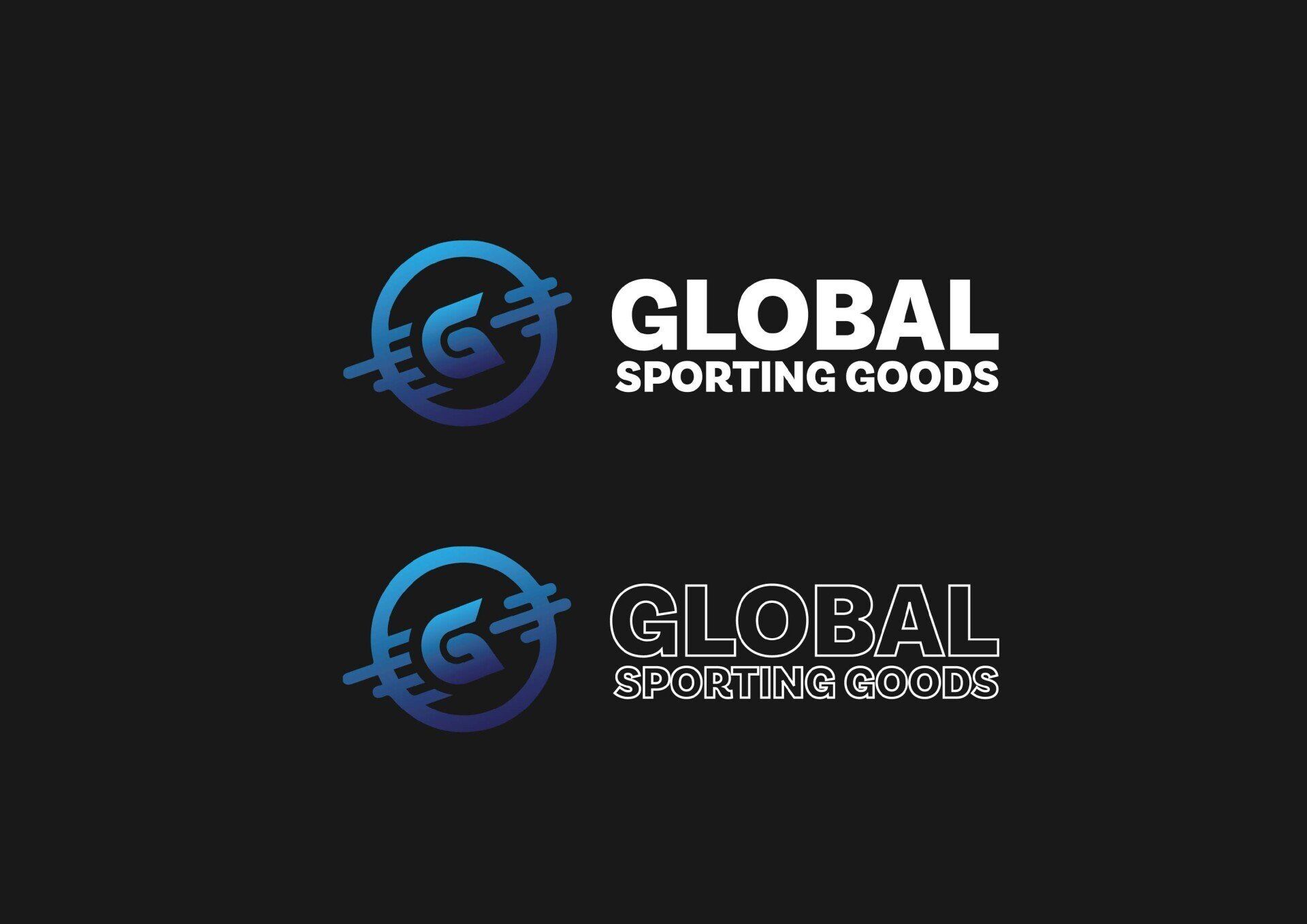 Twee logo's van Global Sporting Goods: een blauwe kleurovergang