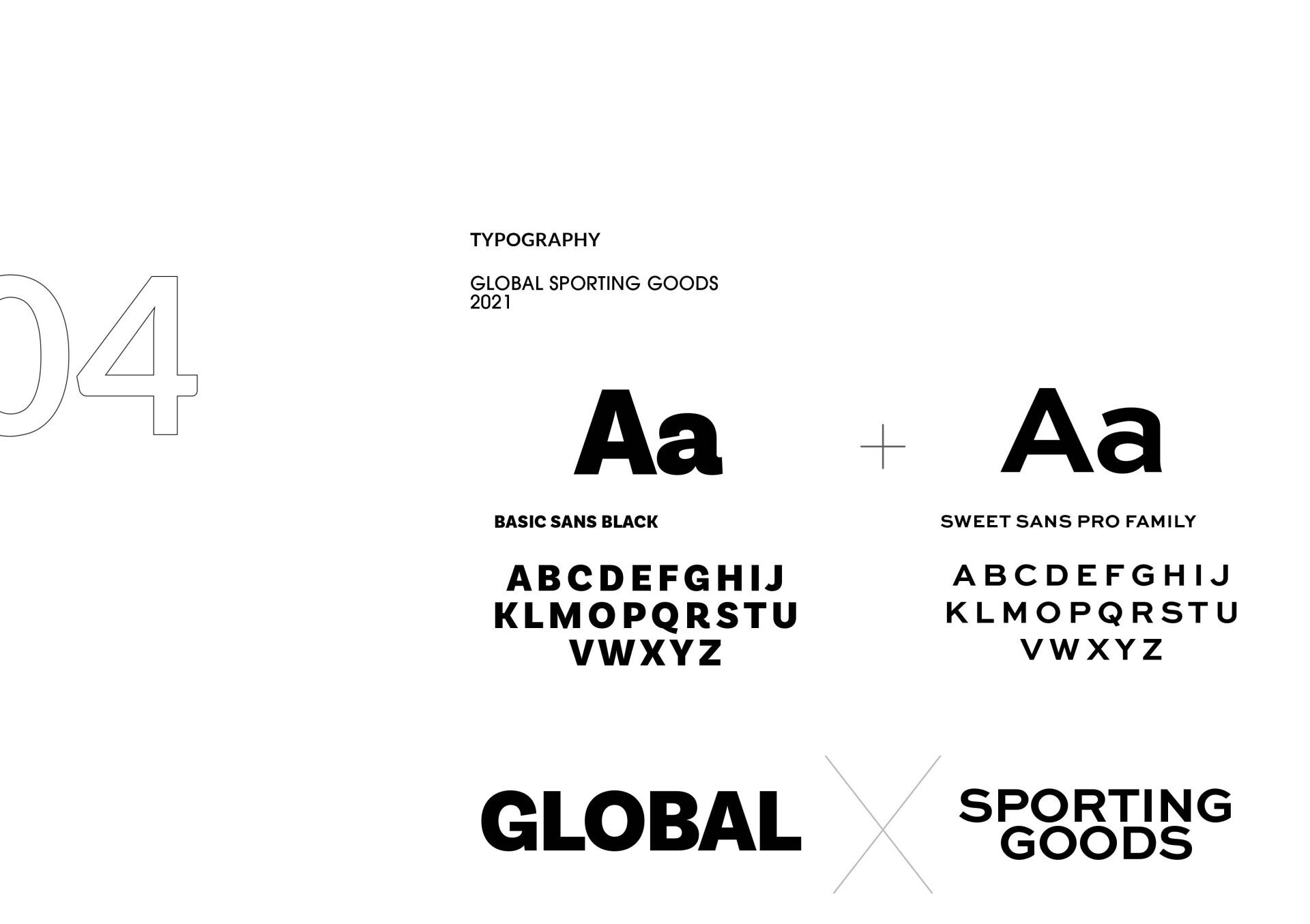 Typografiegids voor Global Sporting Goods, met twee lettertypen: Enro Black en Sufty Slab Pro Family.