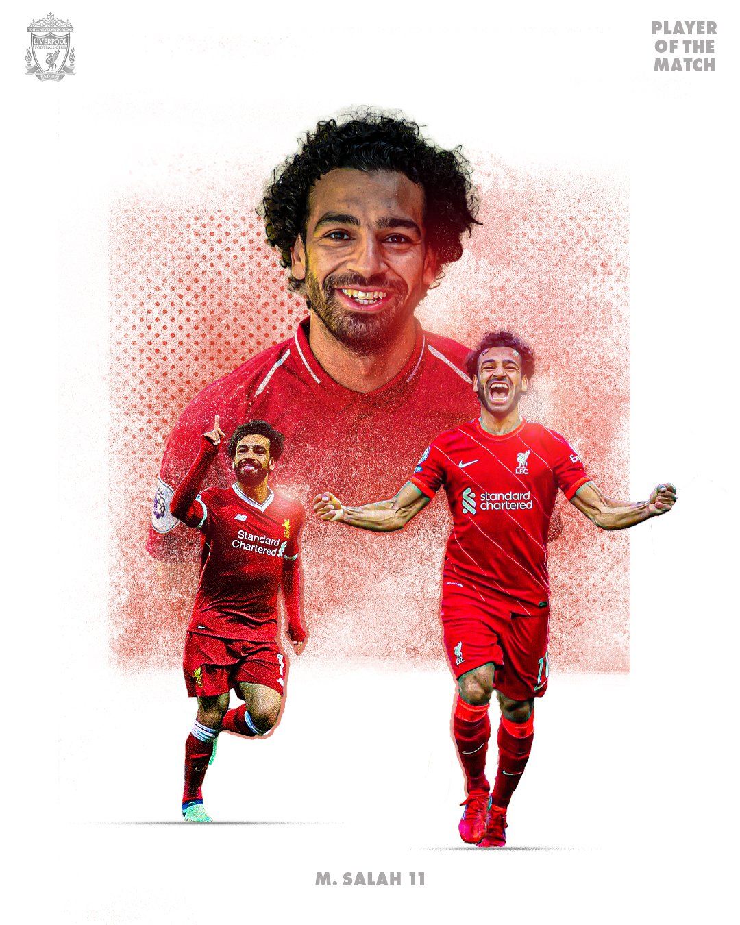 Liverpool-speler Mo Salah, uitgeroepen tot Speler van de Wedstrijd, viert dit in een rood shirt.