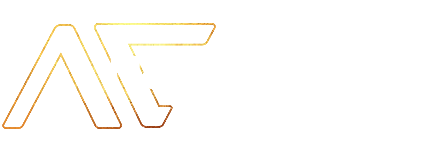 Goudkleurig logo met gestileerde letters