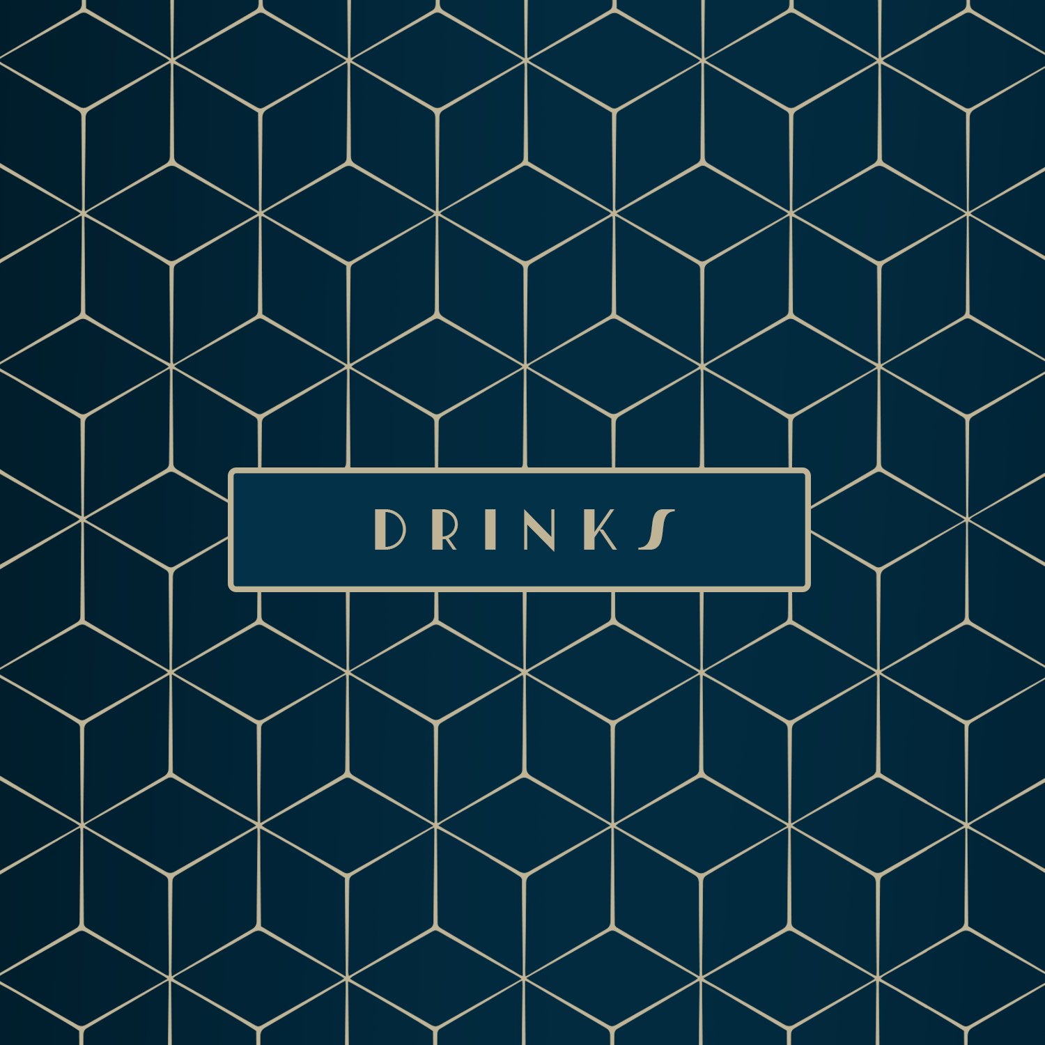 Marineblauwe menukaart met geometrisch patroon voor drankjes.