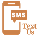 Orange mobile phone icon with SMS text message bubble, with the words 