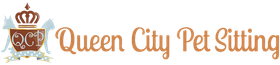 Logo for Queen City Pet Sitting, featuring a crown and lettering in a warm color palette.