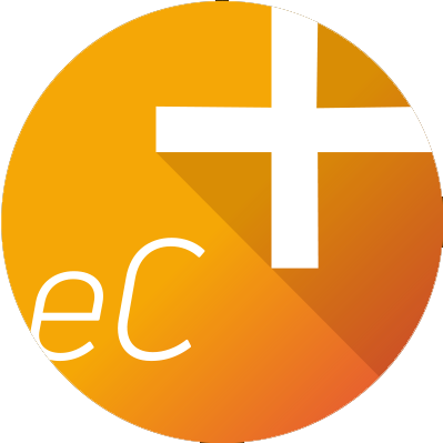 Orange circular logo with white plus sign and lowercase “eC” text
