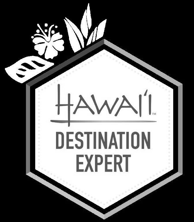 A black and white logo for hawaii destination expert.