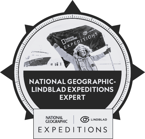 National Geographic-Lindblad Expeditions Expert badge with black-and-white expedition scene