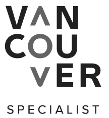 The vancouver specialist logo is a gray and white logo.