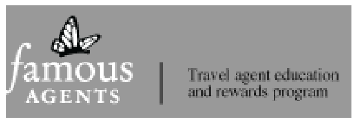 A logo for famous agents travel agent education and rewards program