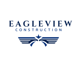 Eagleview Construction logo in navy blue with stylized wings and eagle emblem