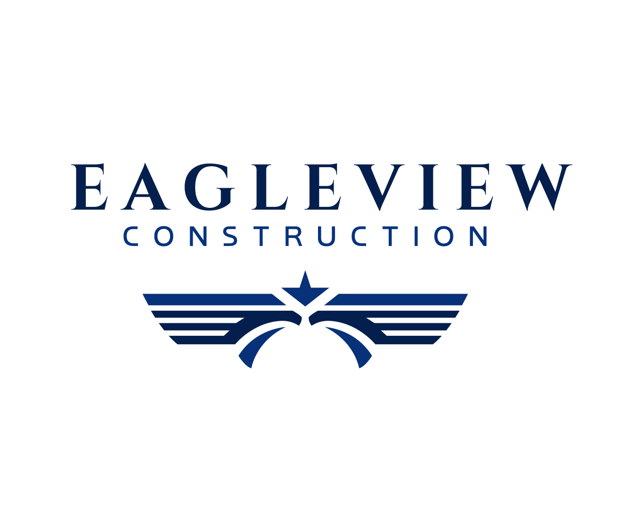 EagleView Construction logo in navy blue with stylized wings and eagle emblem