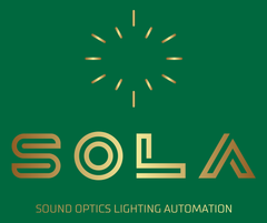 Gold logo on green background: 
