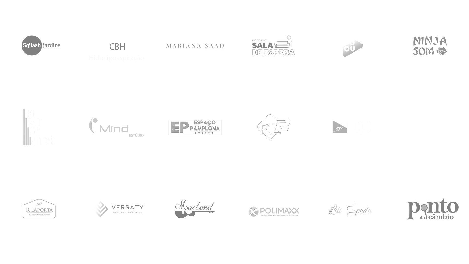 Um monte de logotipos em um fundo branco.