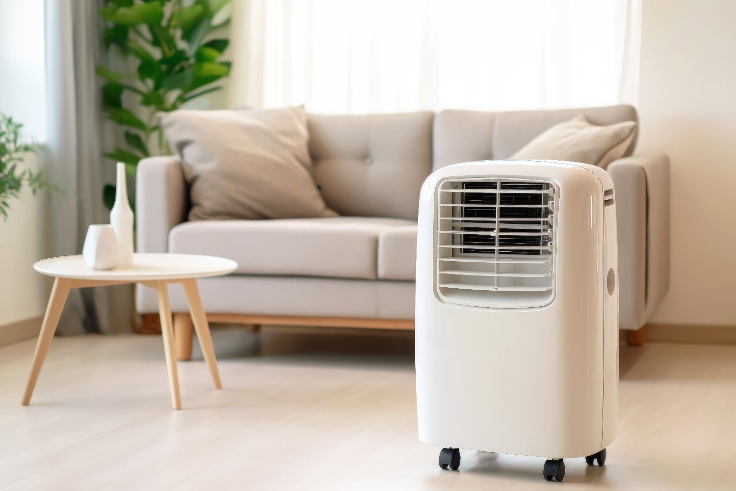 A Portable Air Conditioner in A Living Room — Magneto HVAC in Cassowary Coast, QLD