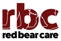 The logo for rbc red bear care is red and black