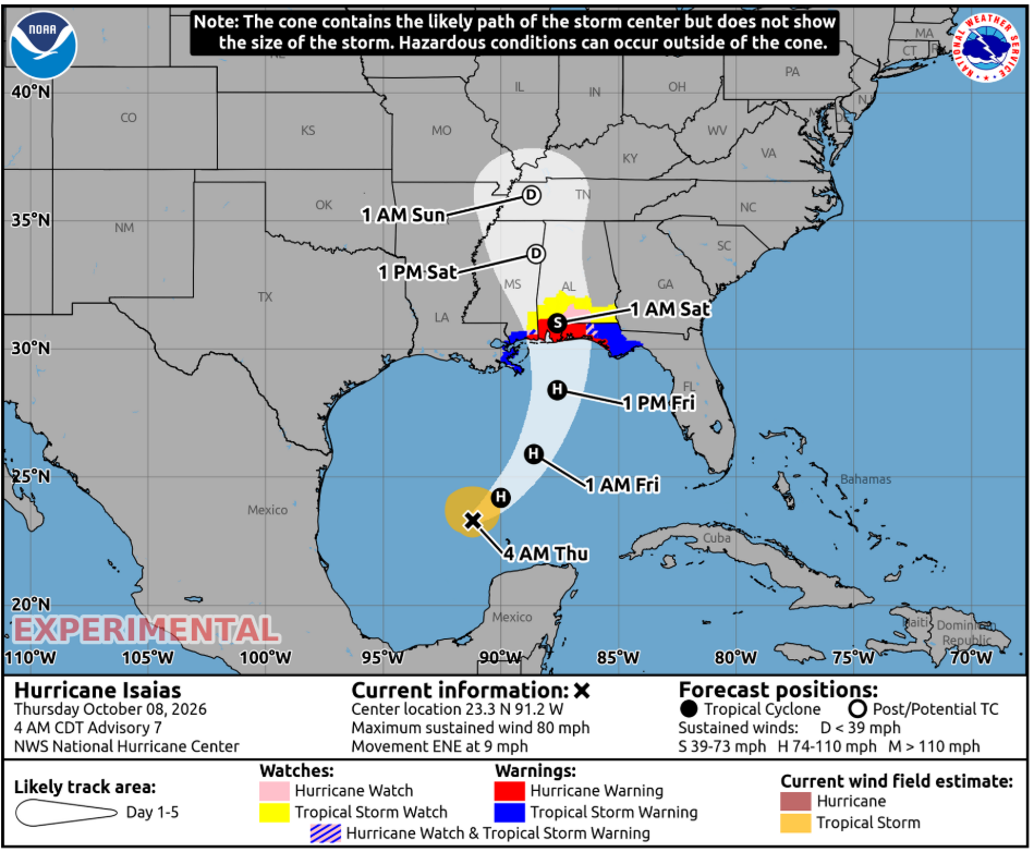 HURRICANE ISAIAS 4am Thursday HURRICANE ISAIAS 4am Thursday