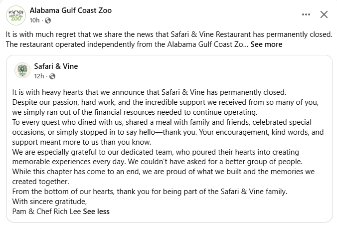 Safari Restaurant Closing