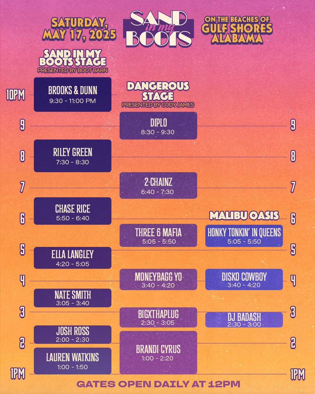 Sand in my boots music line up Saturday