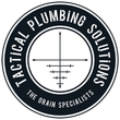 Black-and-white logo for Tactical Plumbing Solutions with &ldquo;The Drain Specialists&rdquo; and pipe graphic