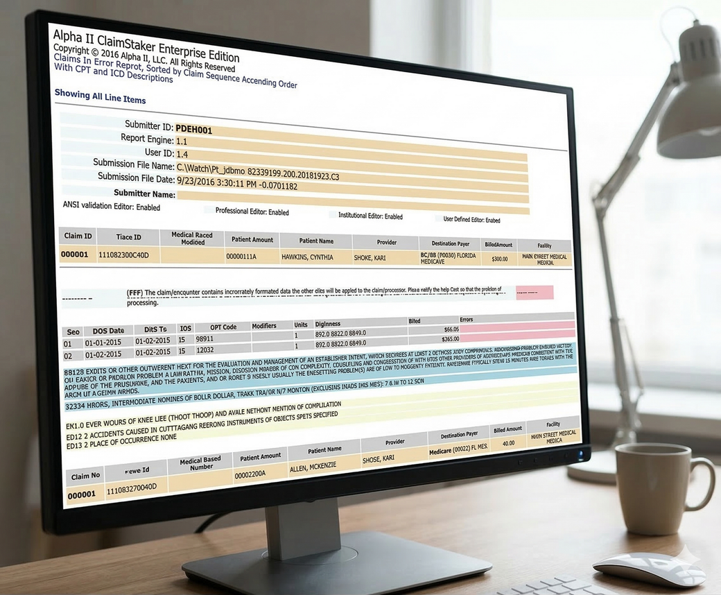 A screenshot of a claims scrubber information screen
