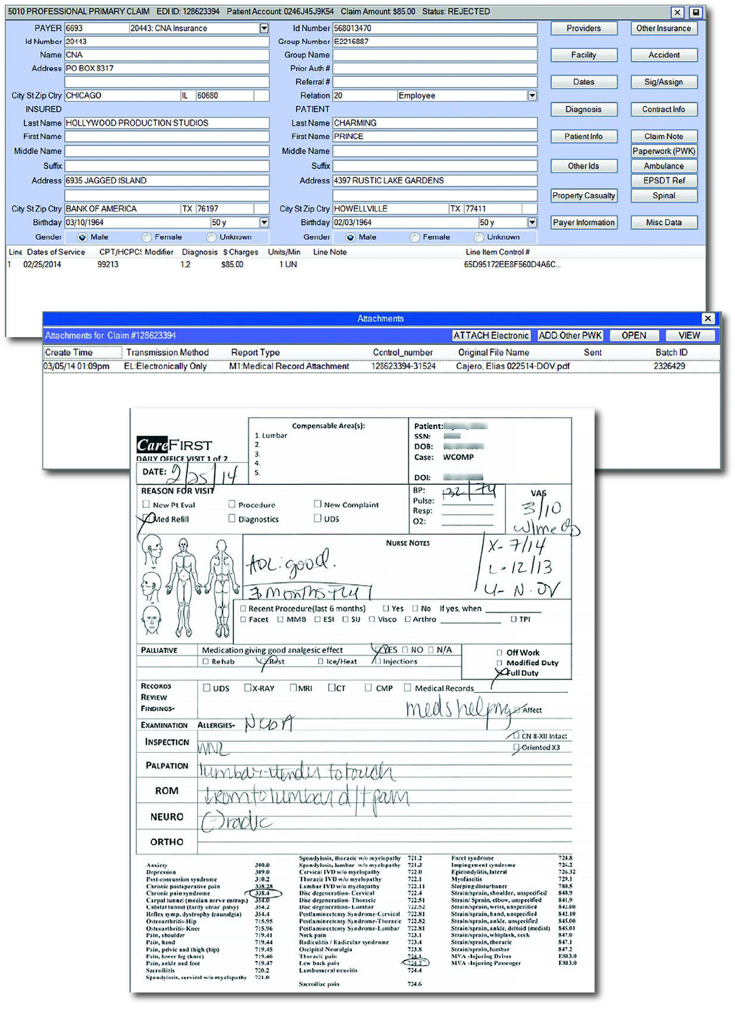 A screenshot of the workers' comp claims screen