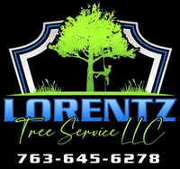 Loretz Tree Service LLC logo with green tree, blue text, and phone number 763-645-6278