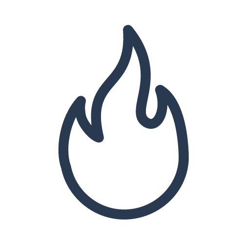 Dark navy outline of a flame icon on a white background