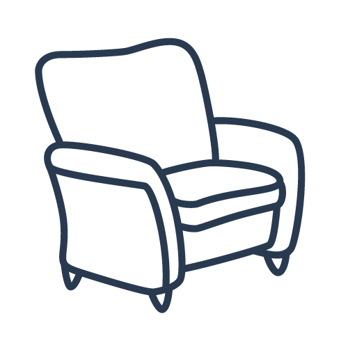 Simple navy outline of a cushioned armchair