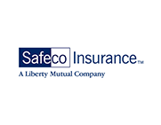 Safeco Insurance logo in blue and white; 