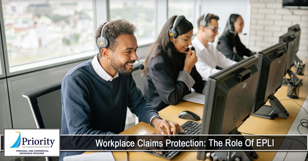 People in an office wearing headsets at computer workstations.