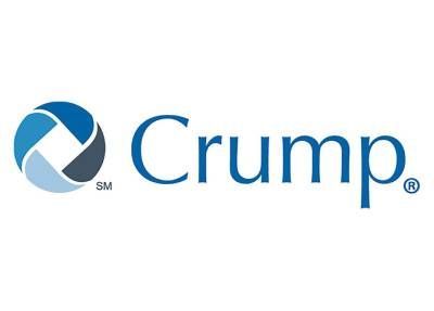 Crump logo: blue stylized aperture next to the word 