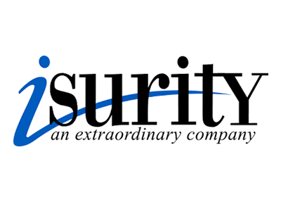 Logo for Isurity, a company, with blue 