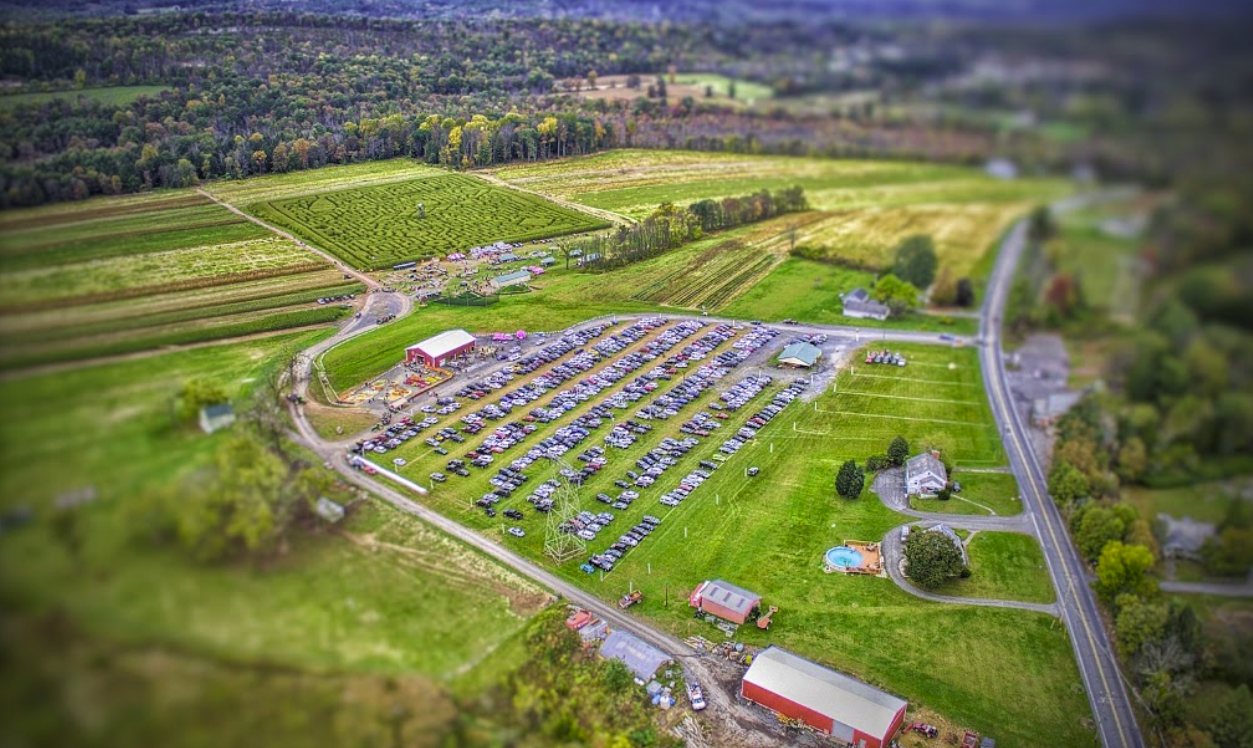 Mazezilla overview, corn maze, produce stand
