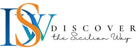 Discover the Sicilian Way logo with stylized orange and blue letters on a white background