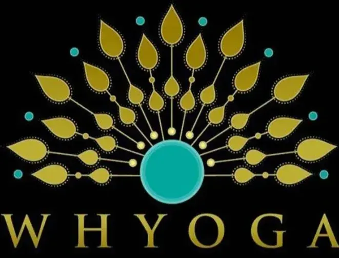 A logo for whyoga with a peacock and leaves