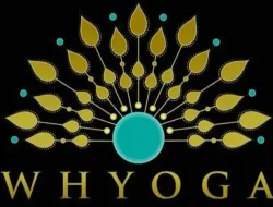 A logo for whyoga with a peacock and leaves
