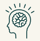 Head outline with brain, radiating light; representing ideas.