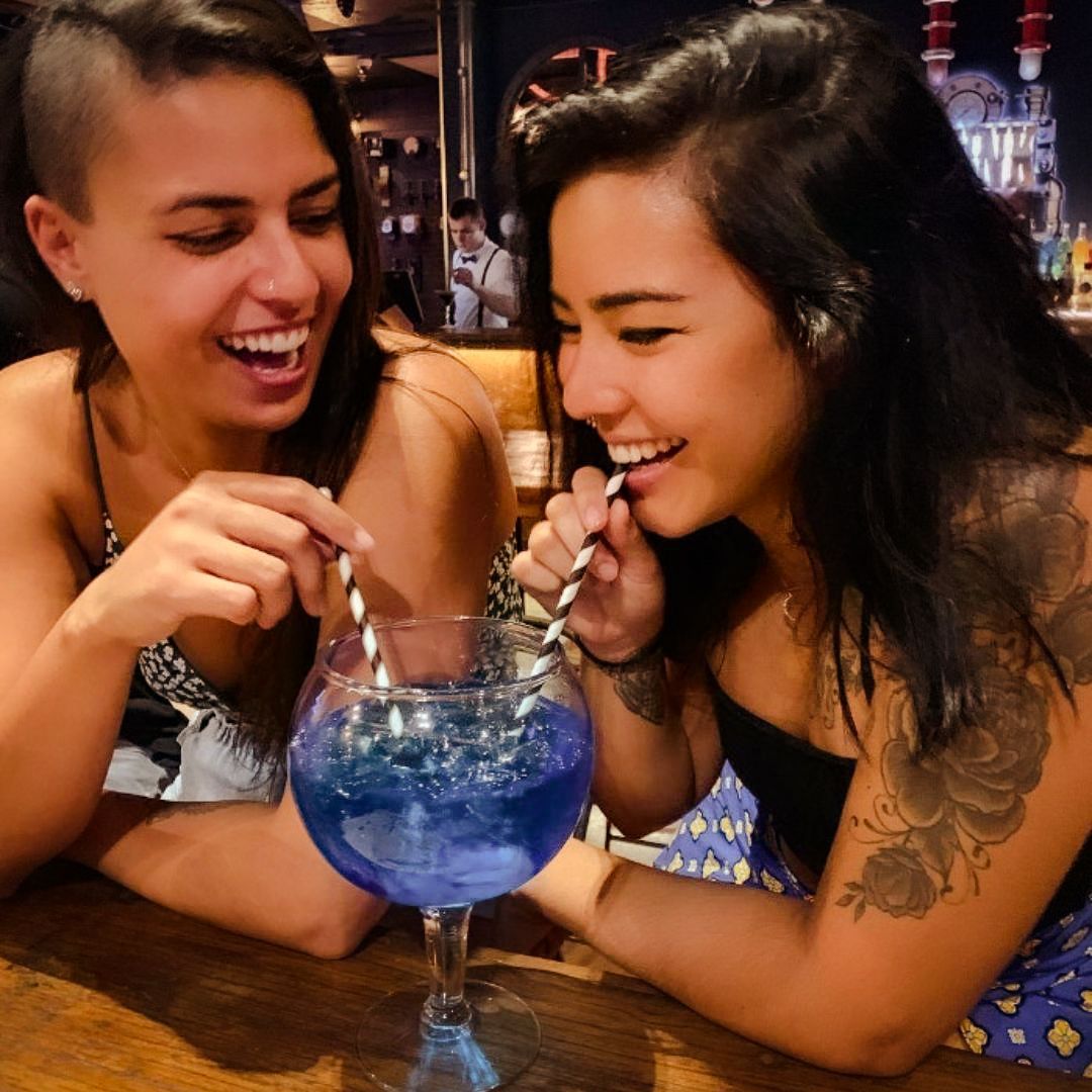 Laughing While Drinking Cocktail — Surfers Paradise, QLD — Steampunk Surfers Paradise